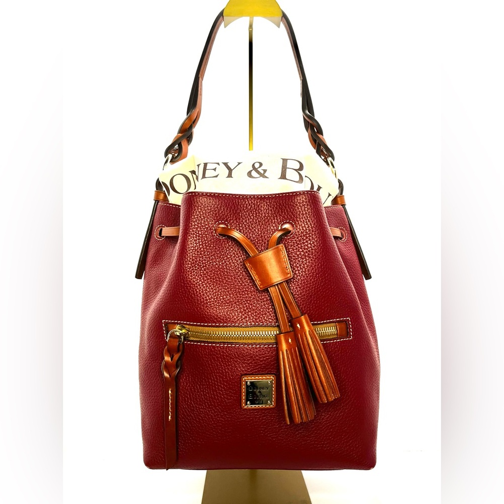 Dooney & Bourke Pebble Grain Tasha Drawstring Bag in Red - Picture 16 of 16